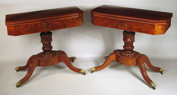 Pair of Classical Carved Mahogany Game Tables - Inv. #10337
